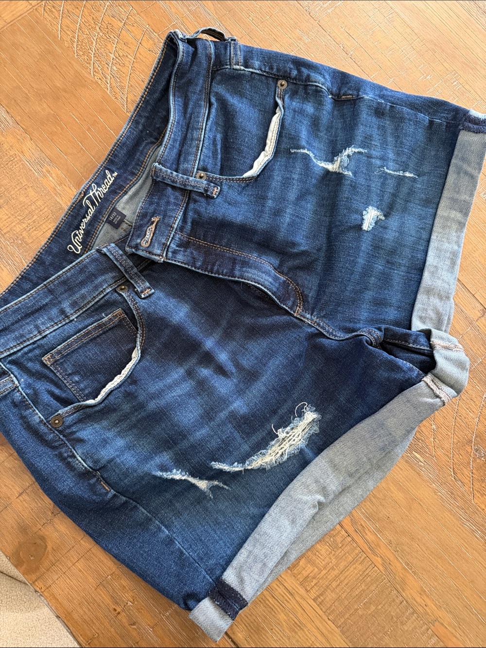 Universal Thread Dark Blue Distressed Rolled Denim Shorts